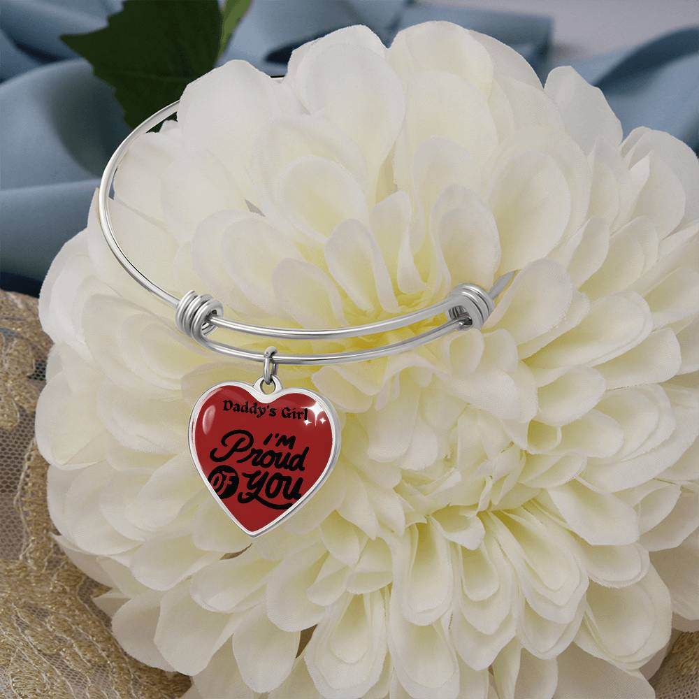 Heart Pendant Bangle Bracelet, 18k Gold & Silver Daddy's Girl Bracelet
