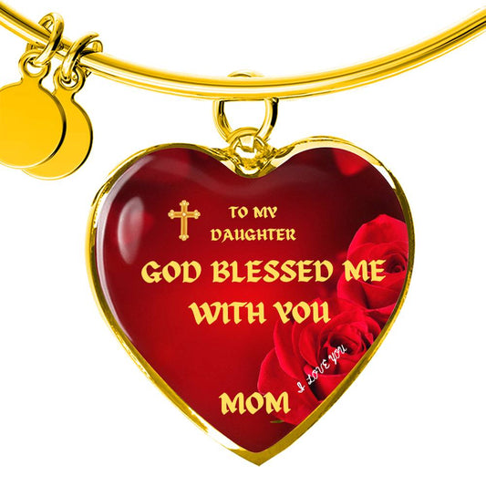 To My Daughter Bracelet, Bangle Bracelet With Heart Charm