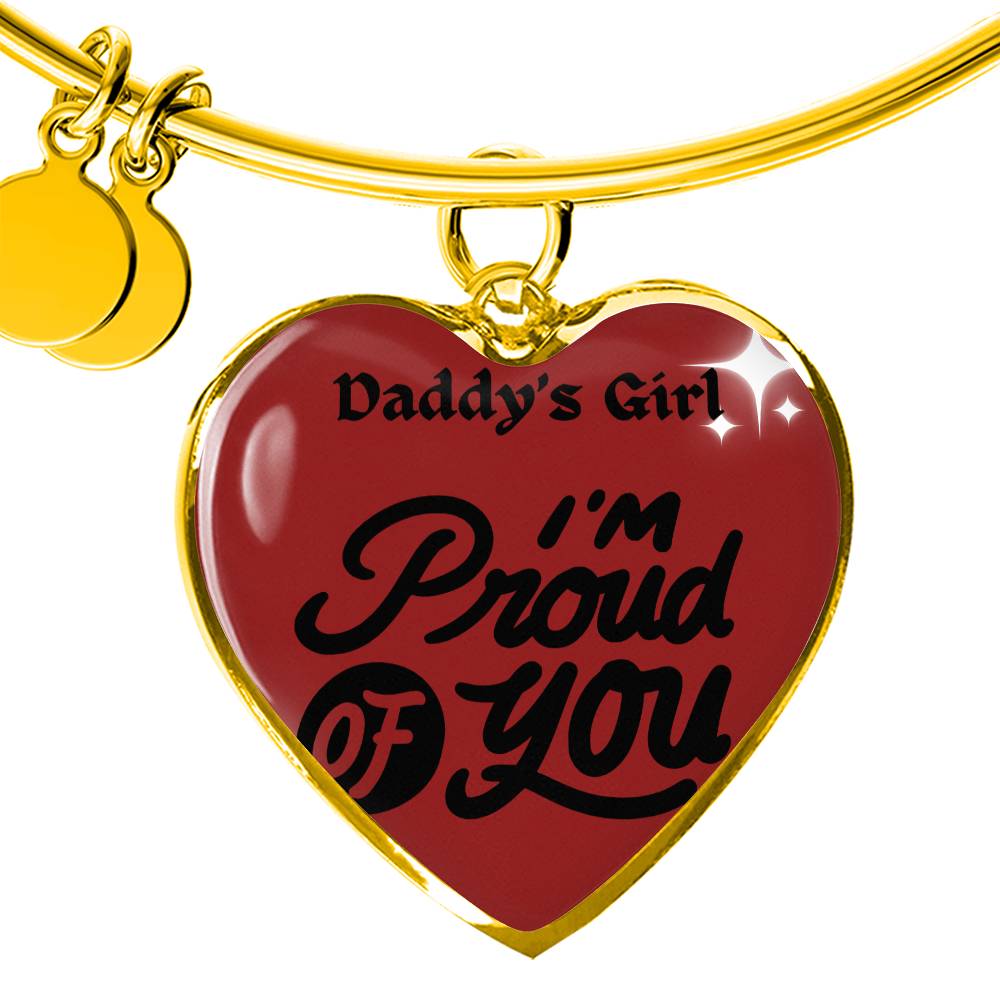 Heart Pendant Bangle Bracelet, 18k Gold & Silver Daddy's Girl Bracelet