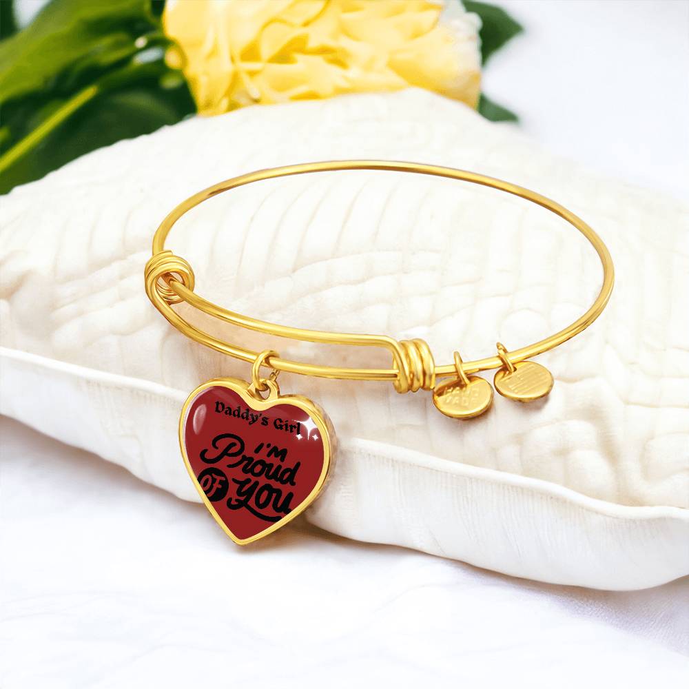 Heart Pendant Bangle Bracelet, 18k Gold & Silver Daddy's Girl Bracelet