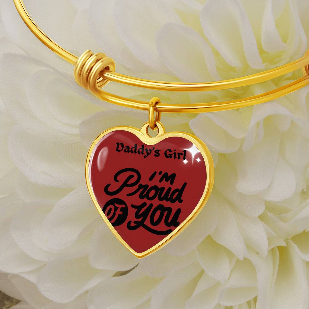 Heart Pendant Bangle Bracelet, 18k Gold & Silver Daddy's Girl Bracelet