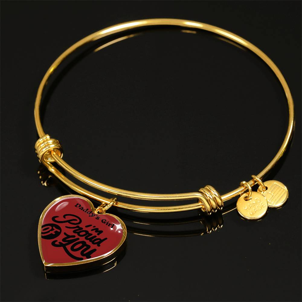 Heart Pendant Bangle Bracelet, 18k Gold & Silver Daddy's Girl Bracelet