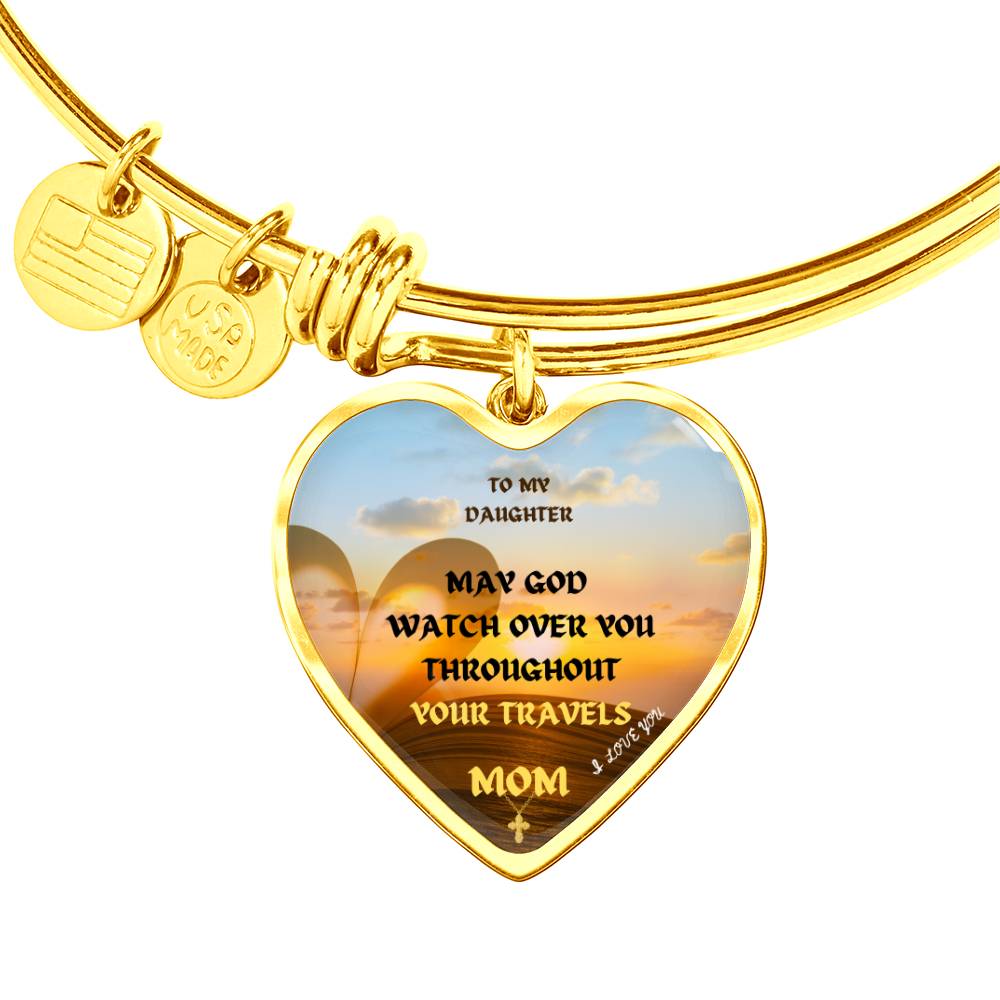 Bangle Bracelet, To My Daughter Bracelet With Pendant Heart Charm