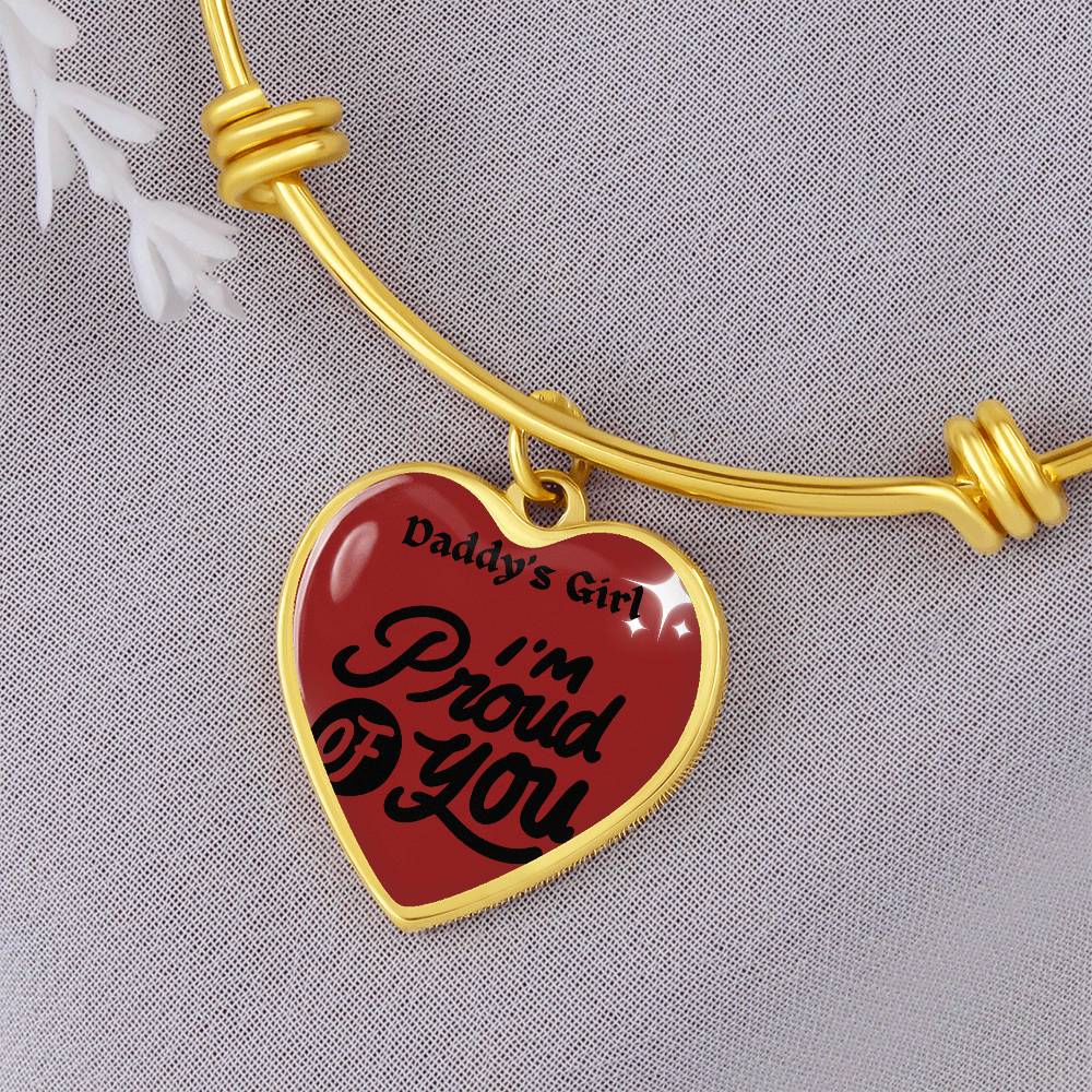 Heart Pendant Bangle Bracelet, 18k Gold & Silver Daddy's Girl Bracelet