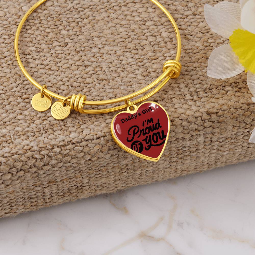 Heart Pendant Bangle Bracelet, 18k Gold & Silver Daddy's Girl Bracelet