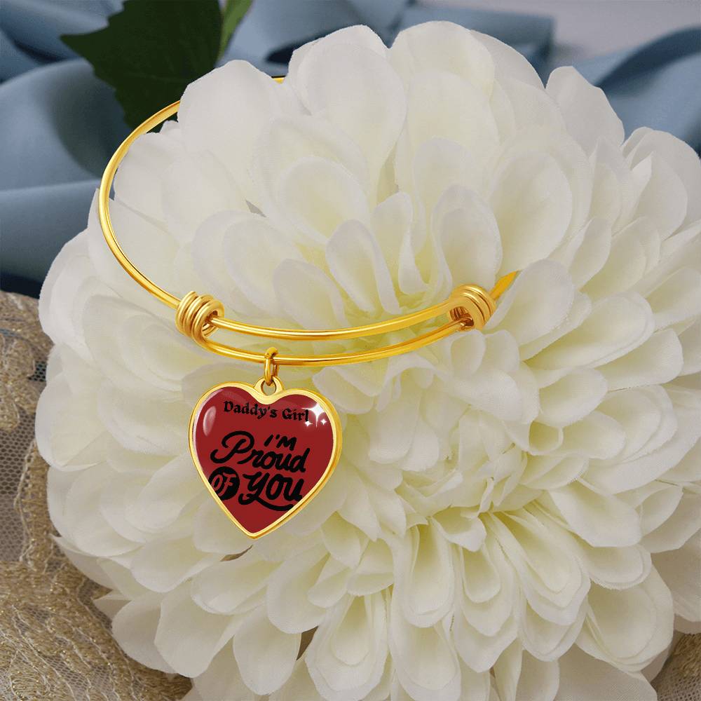 Heart Pendant Bangle Bracelet, 18k Gold & Silver Daddy's Girl Bracelet