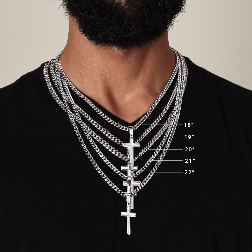 To My Soulmate Cross Necklace, Stainless Steel Cuban Chain Necklace