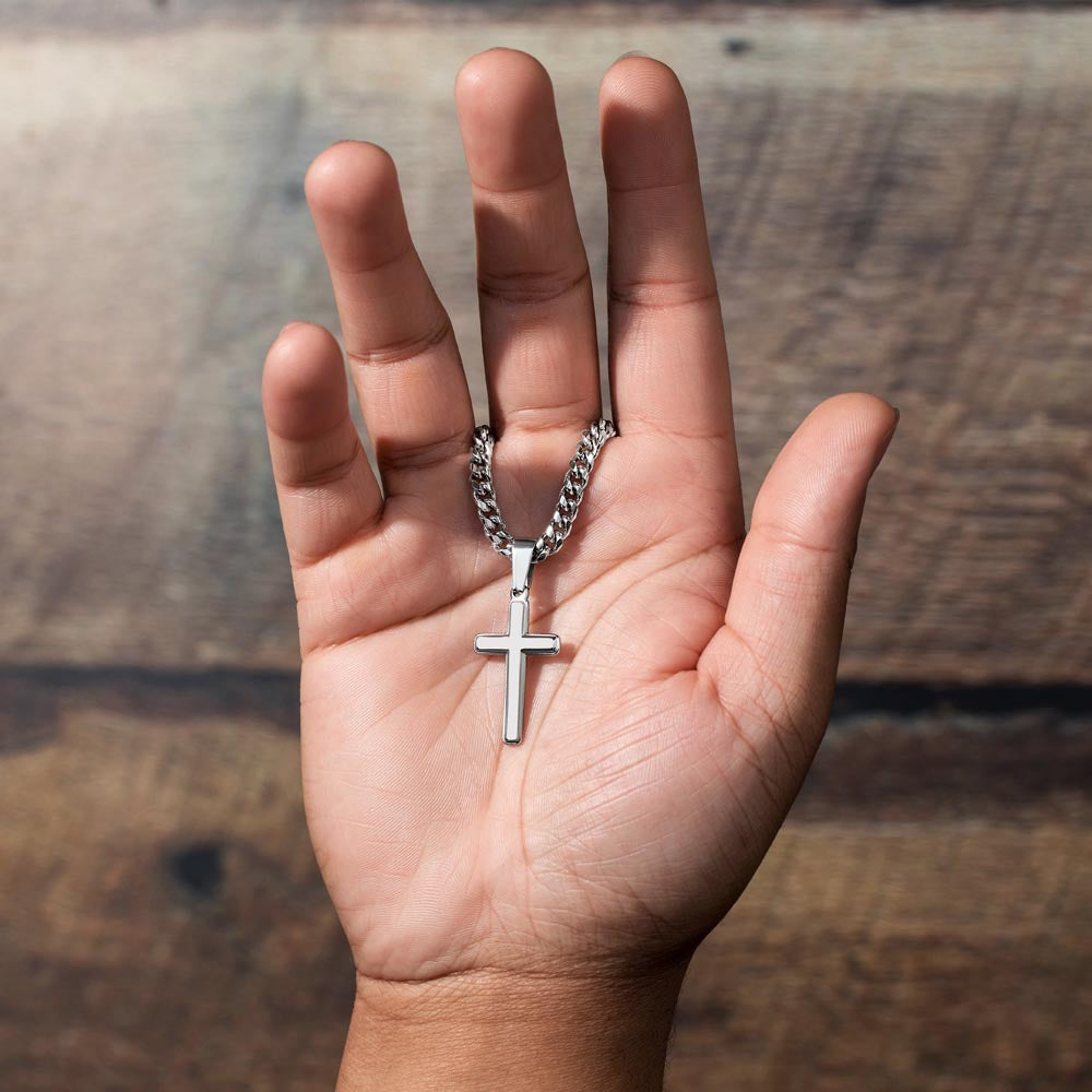 To My Soulmate Cross Necklace, Stainless Steel Cuban Chain Necklace