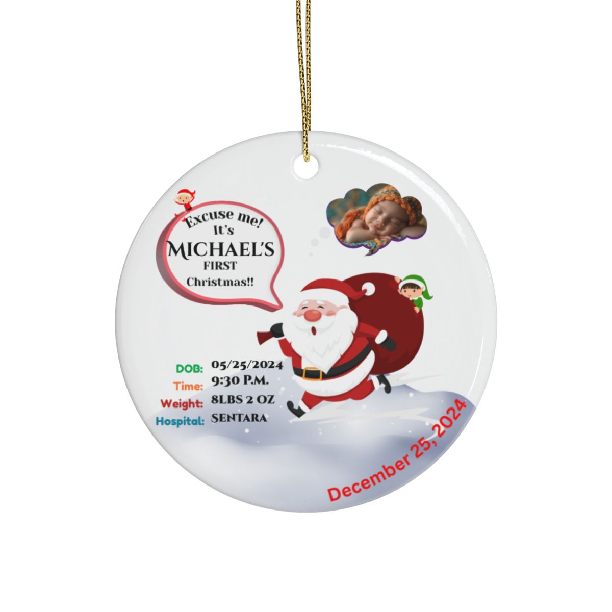 Hurry Santa- First Christmas (double sided ornament)