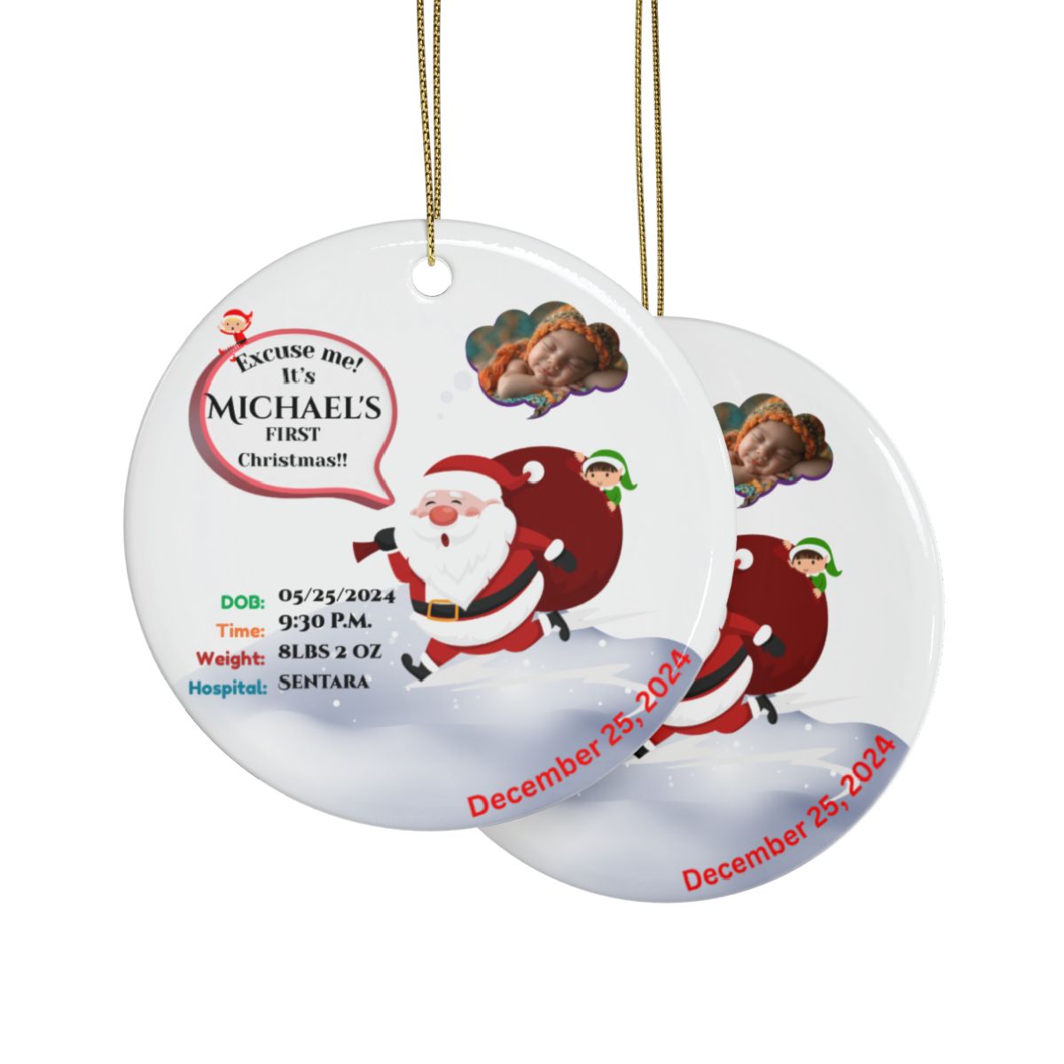Hurry Santa- First Christmas (double sided ornament)