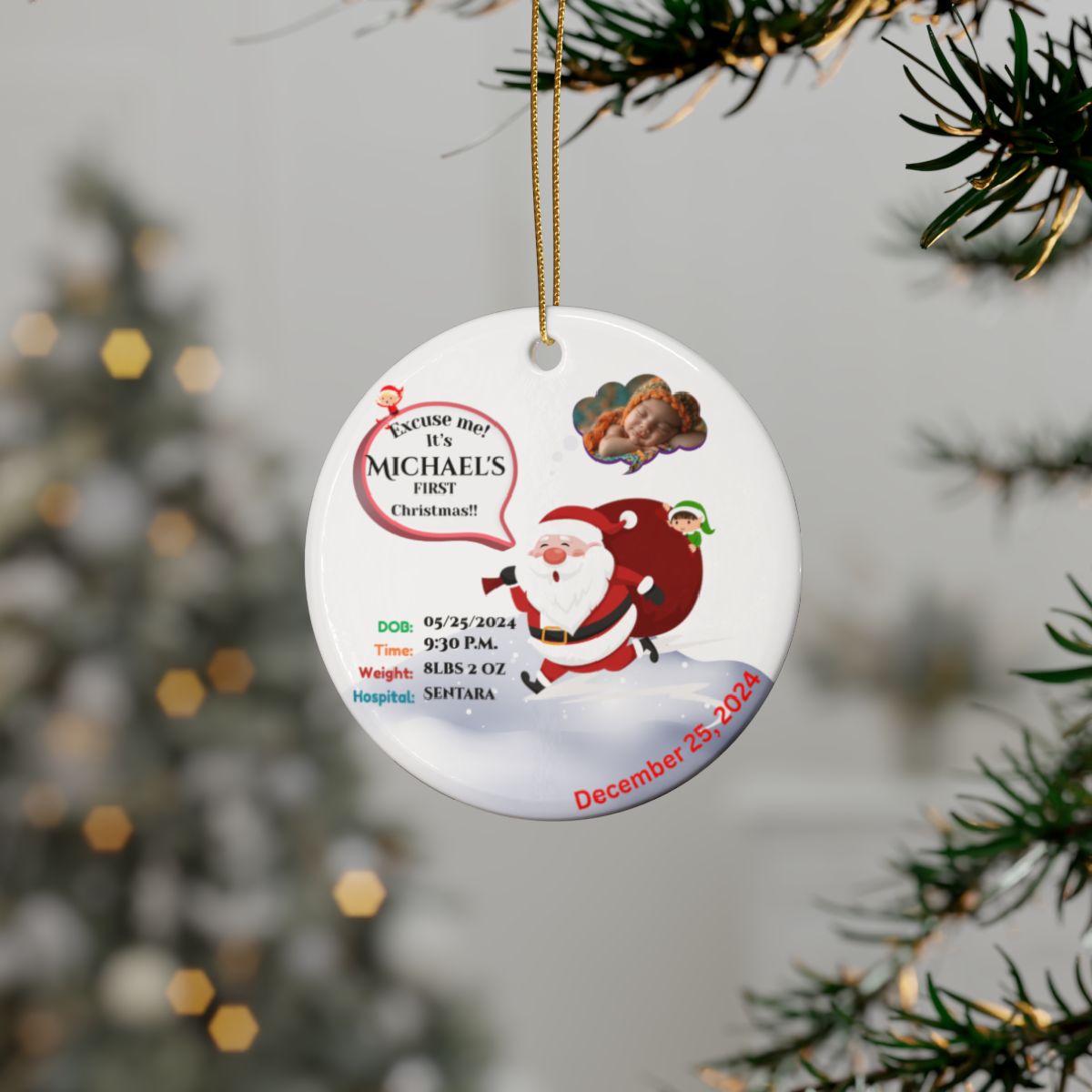 Hurry Santa- First Christmas (double sided ornament)