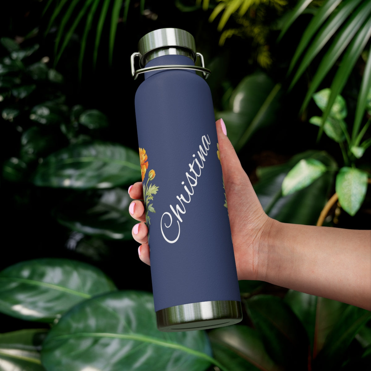 Birth Flower Water Bottle, Personalized Copper Vacuum Insulated Bottle