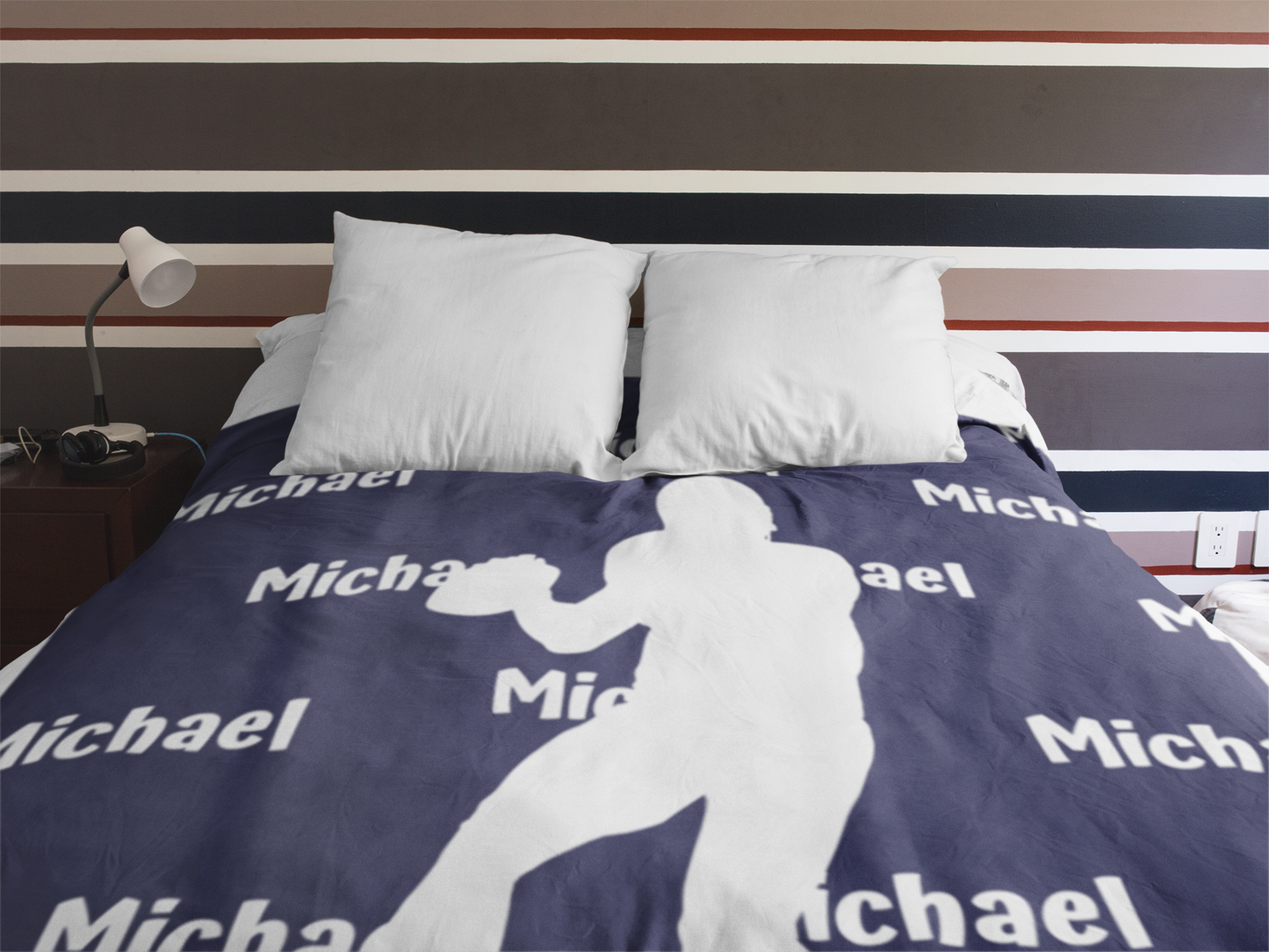 Football Blanket, Personalized Custom Name Plush Fleece Blanket,