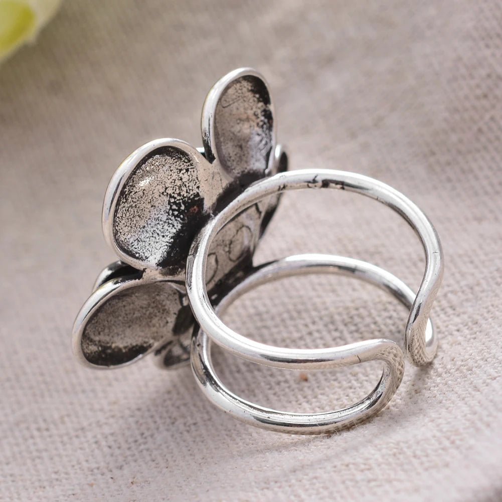 Exaggerate Big Flower Thai Silver Ladies Party Ring - BeeBeeBuys