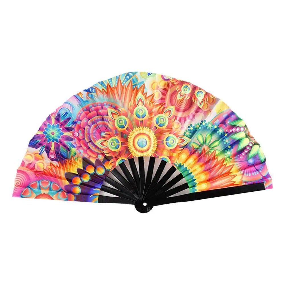 Large Folding Hand Rave Fan Gradient Colorful Reflective Foldable - BeeBeeBuys