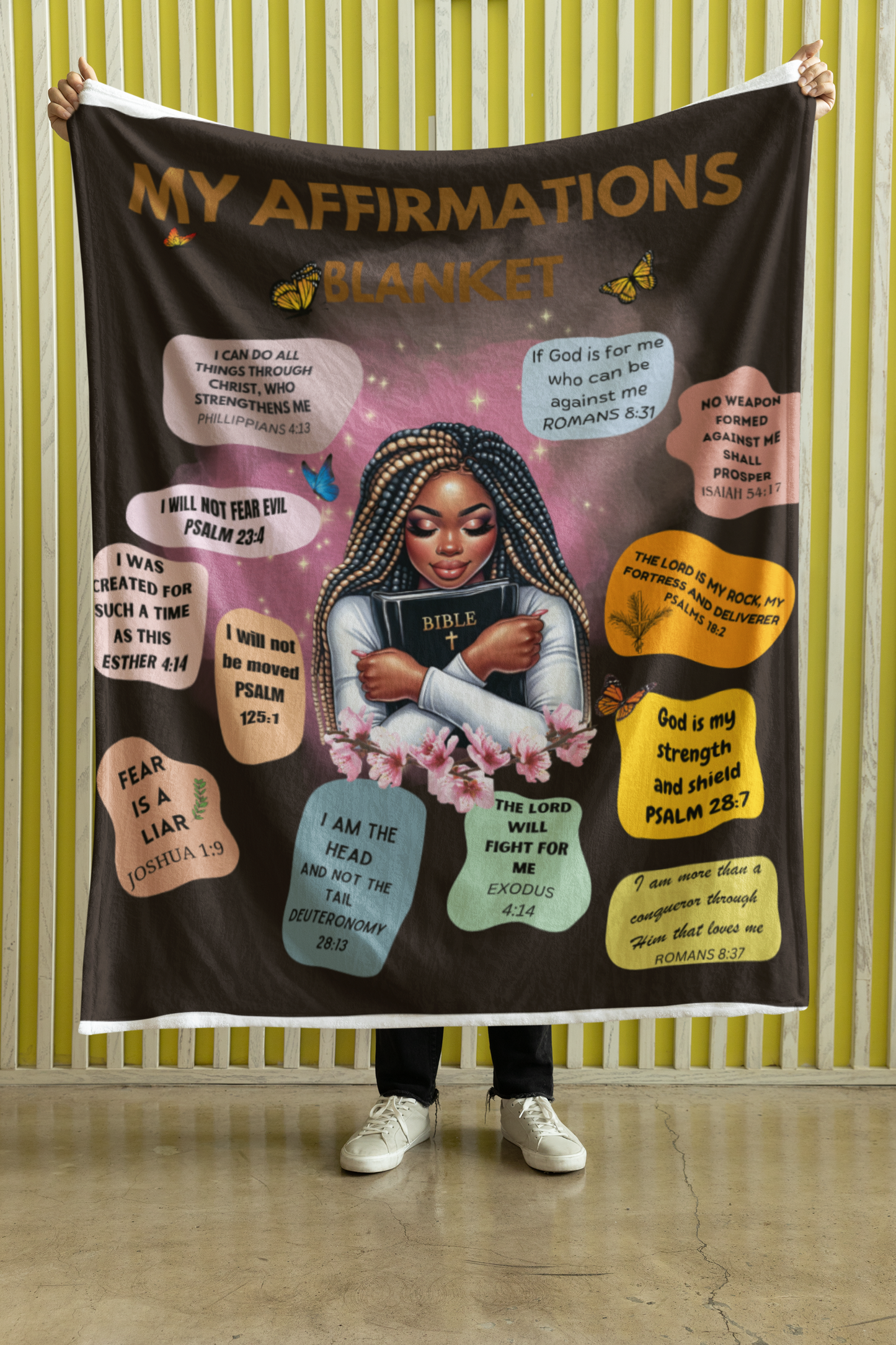 Affirmations Blanket, Soft Fleece Yoga Blanket, Bible Verse Blanket
