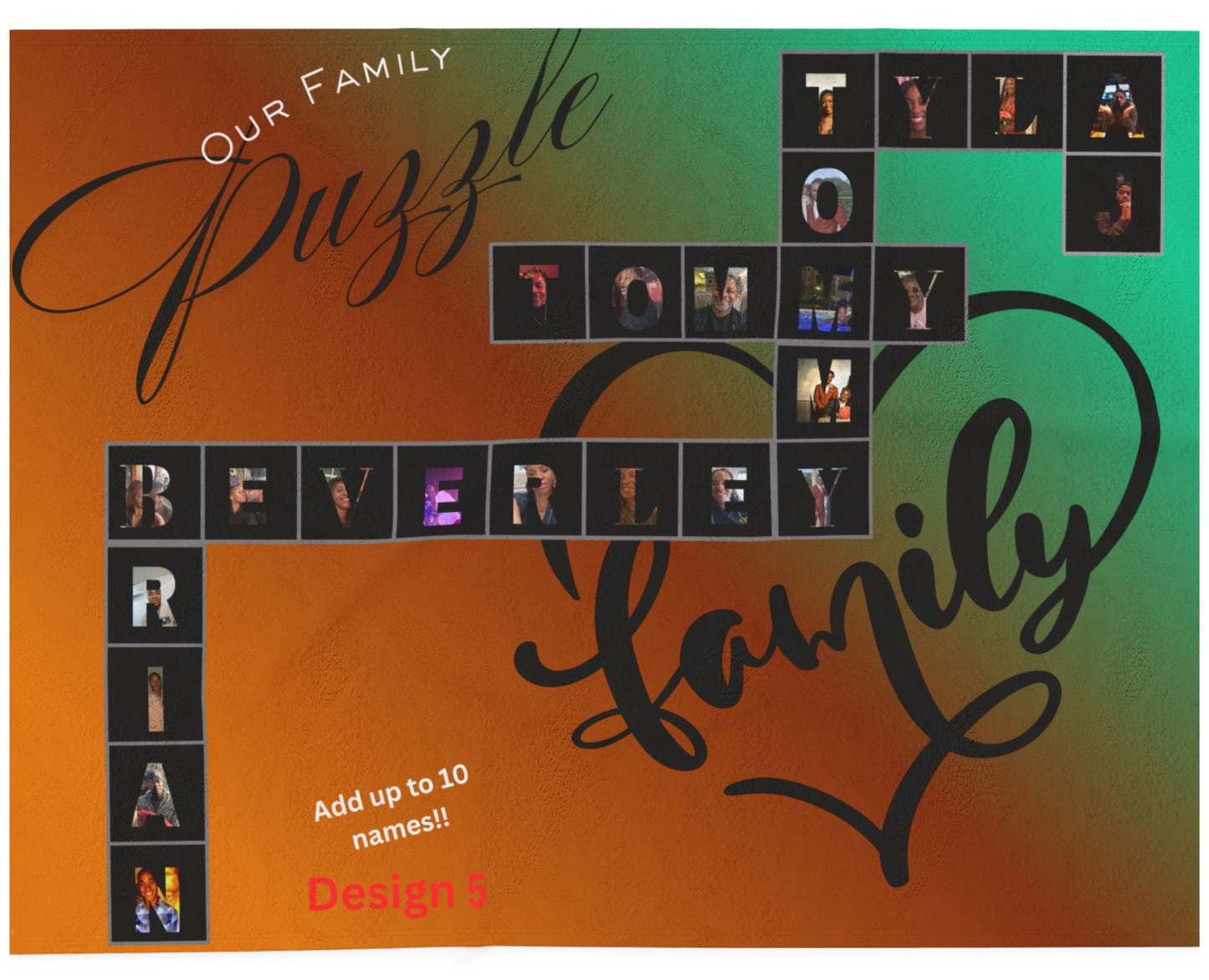 Personalized Family Puzzle Velveteen Plush Blanket — Custom Photo Letter Keepsake
