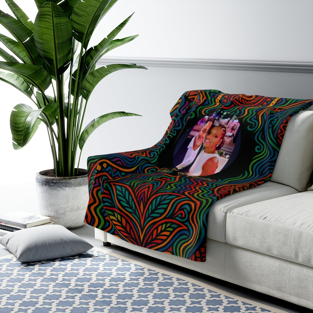 African Print Sherpa Fleece Blanket - Personalized
