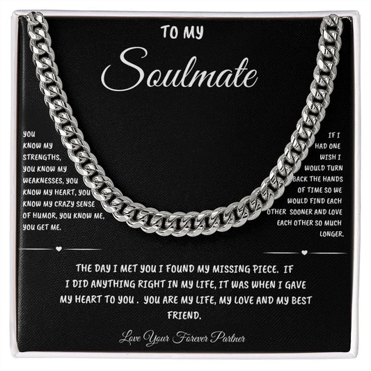 To My Soulmate Stainless Steel Necklace, 14k Cuban Link Chain Necklace
