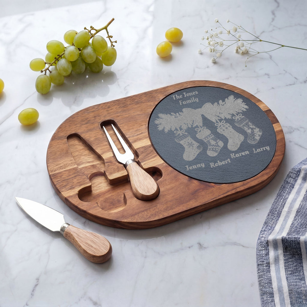 Personalized Family Christmas Charcuterie Board With Stocking Names