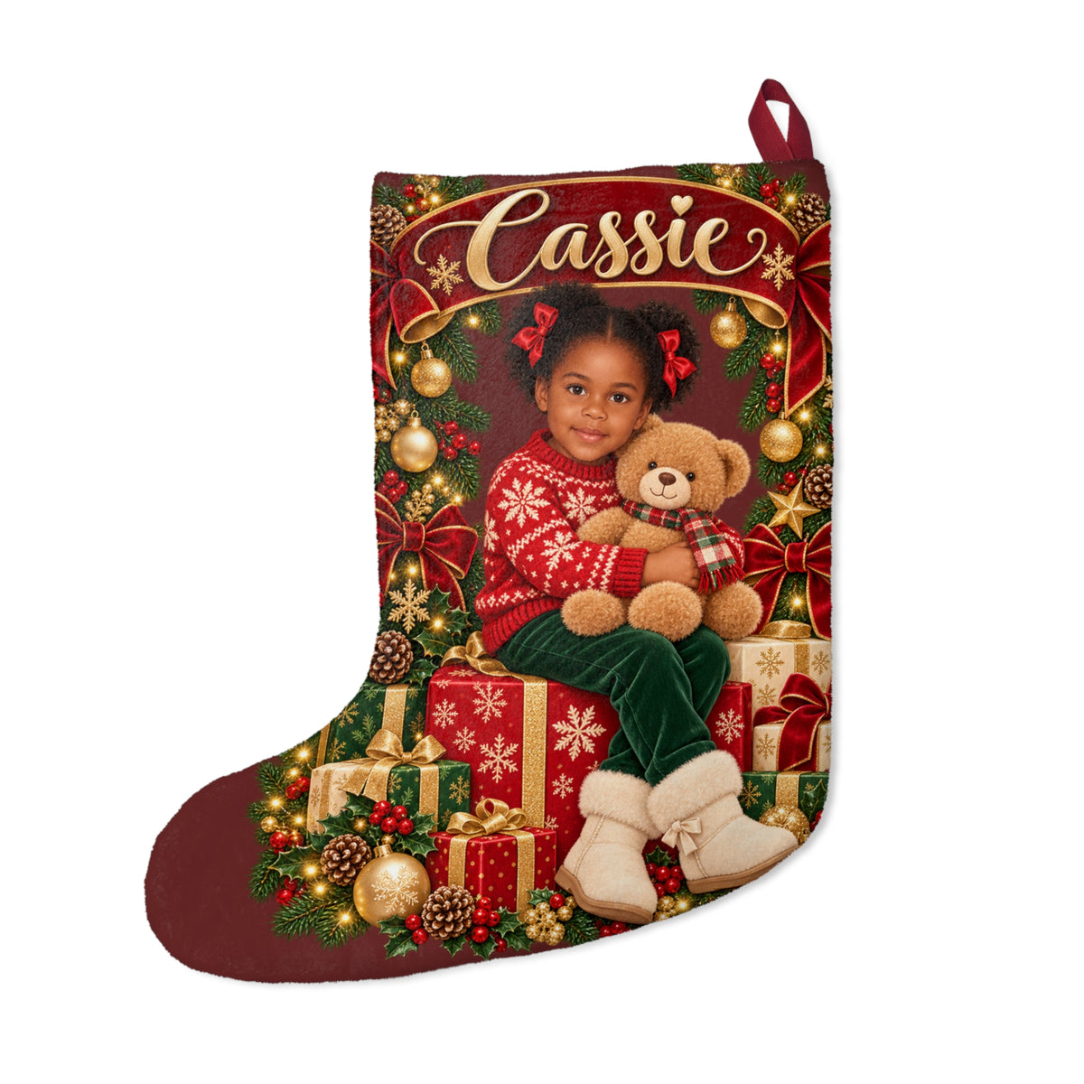Personalized Christmas Stocking – Custom Illustrated Likeness & Name - 8 Styles to choose from