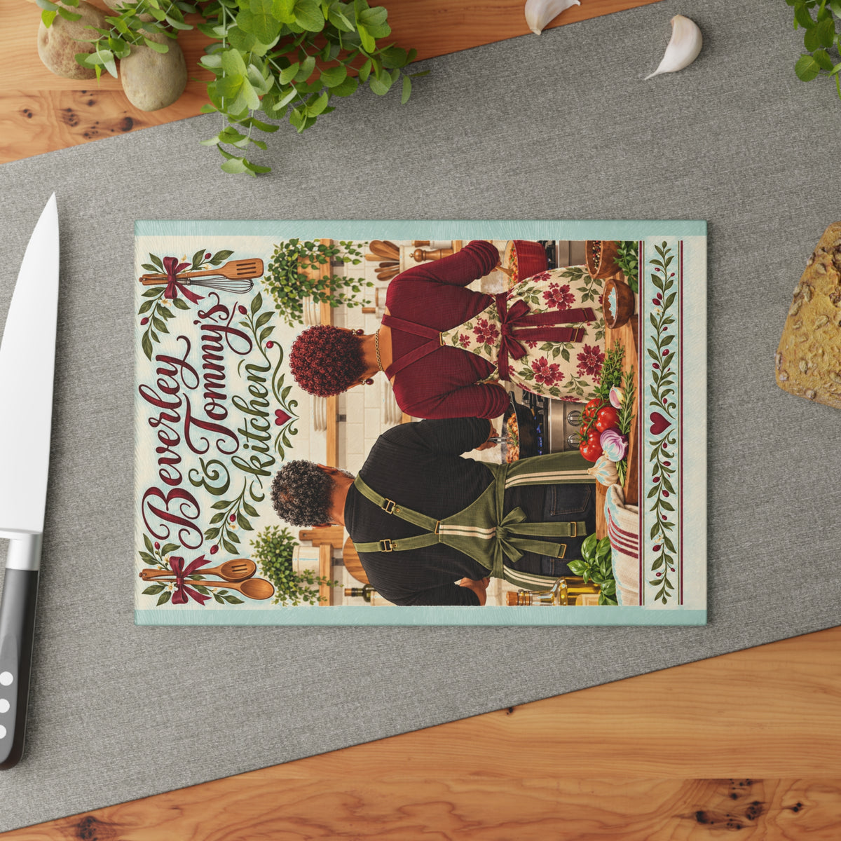 Personalized Glass Cutting Board With Your Name and Illustrated Likeness