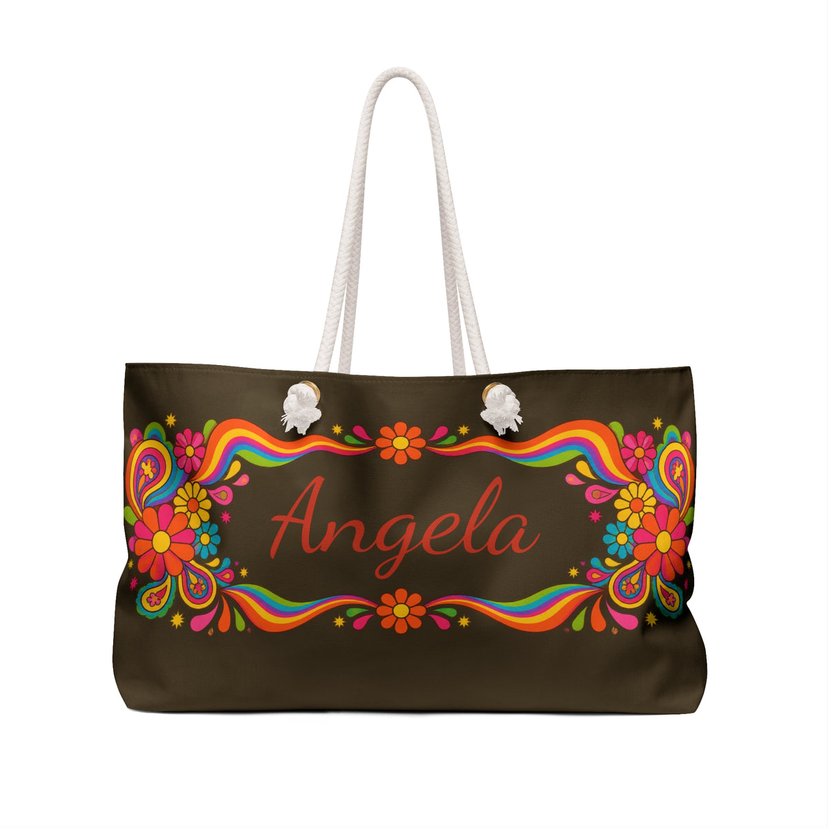Copy of Personalized Floral Weekender Bag — Colorful Retro Flower Tote with Name (e.g., Angela)