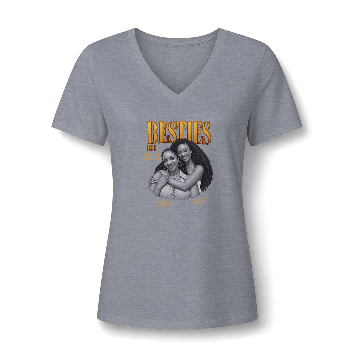 Personalized “Besties Since” V-Neck T-Shirt With Names, Photos and Year