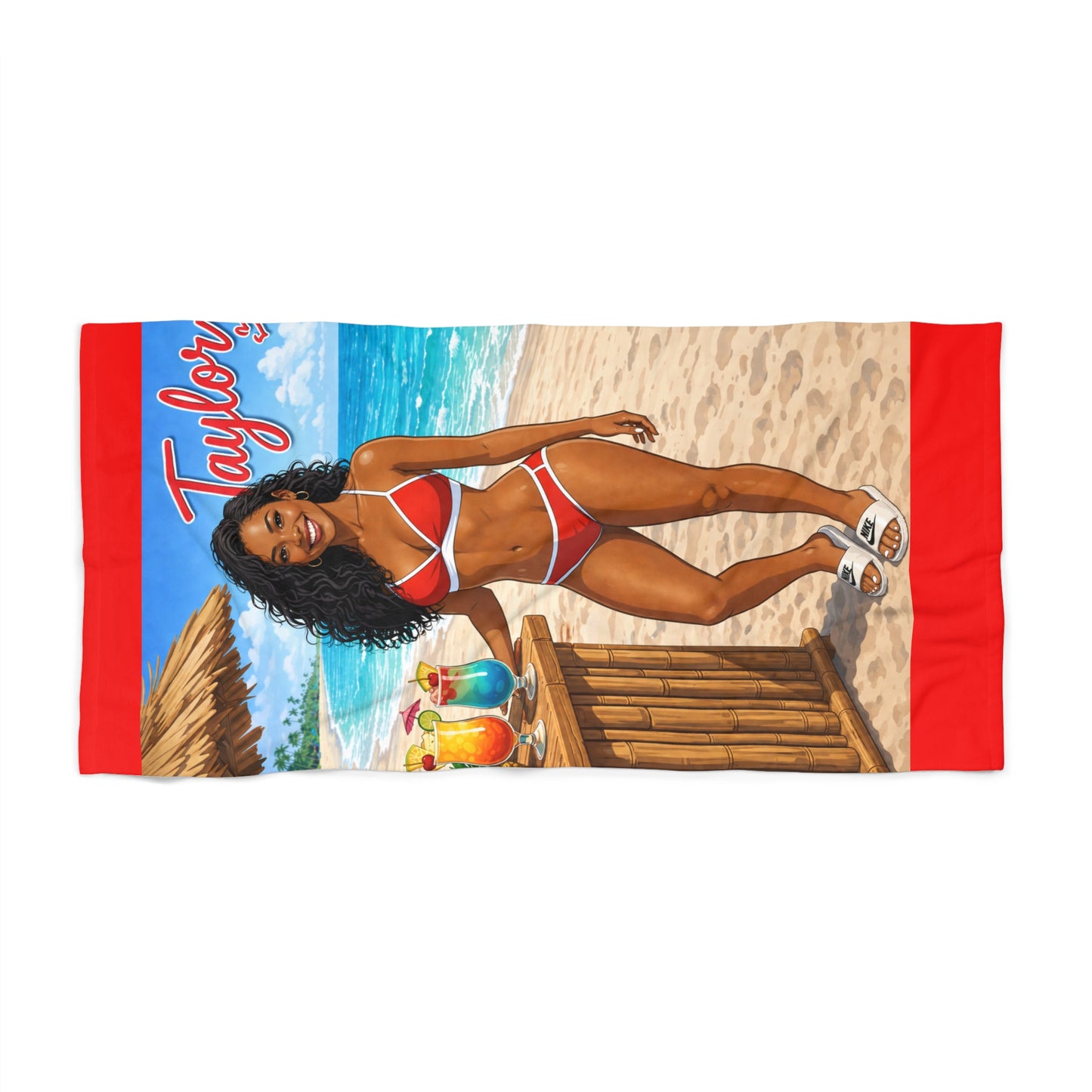 Personalized Beach Towel "your Likeness and Name" – Tropical Bikini