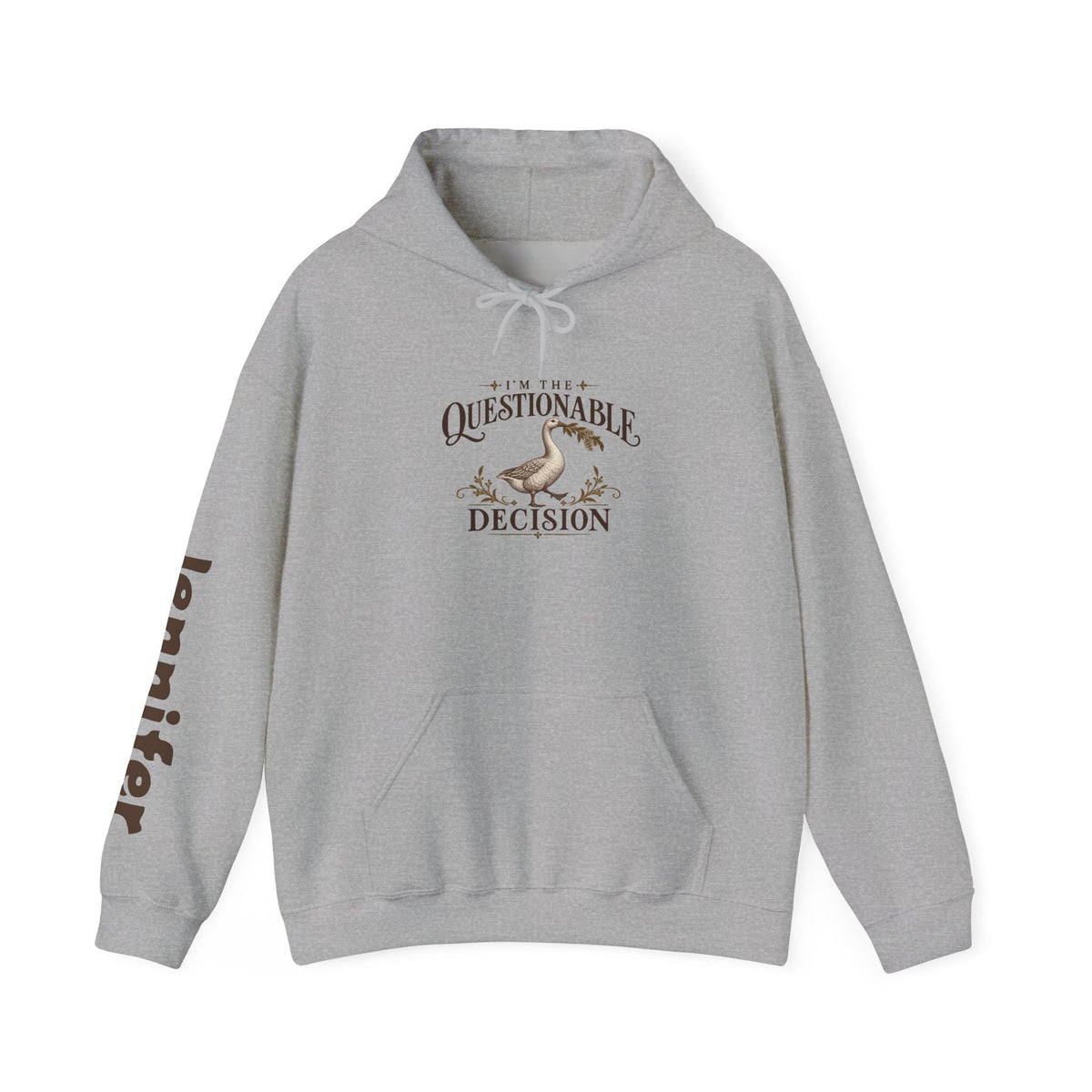 Copy of Personalized “Questionable Decisions” Hoodie With Custom Sleeve Name