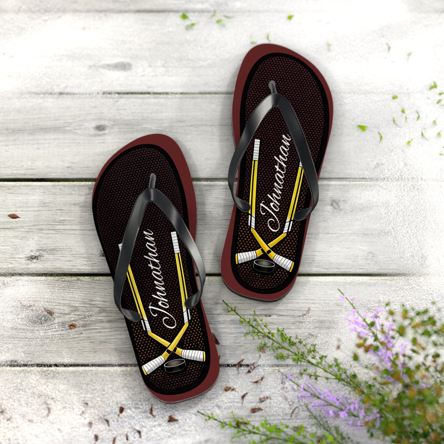Personalized Flip Flops  for Men- Beach Lacrosse Sandal Design (Crossed Sticks)