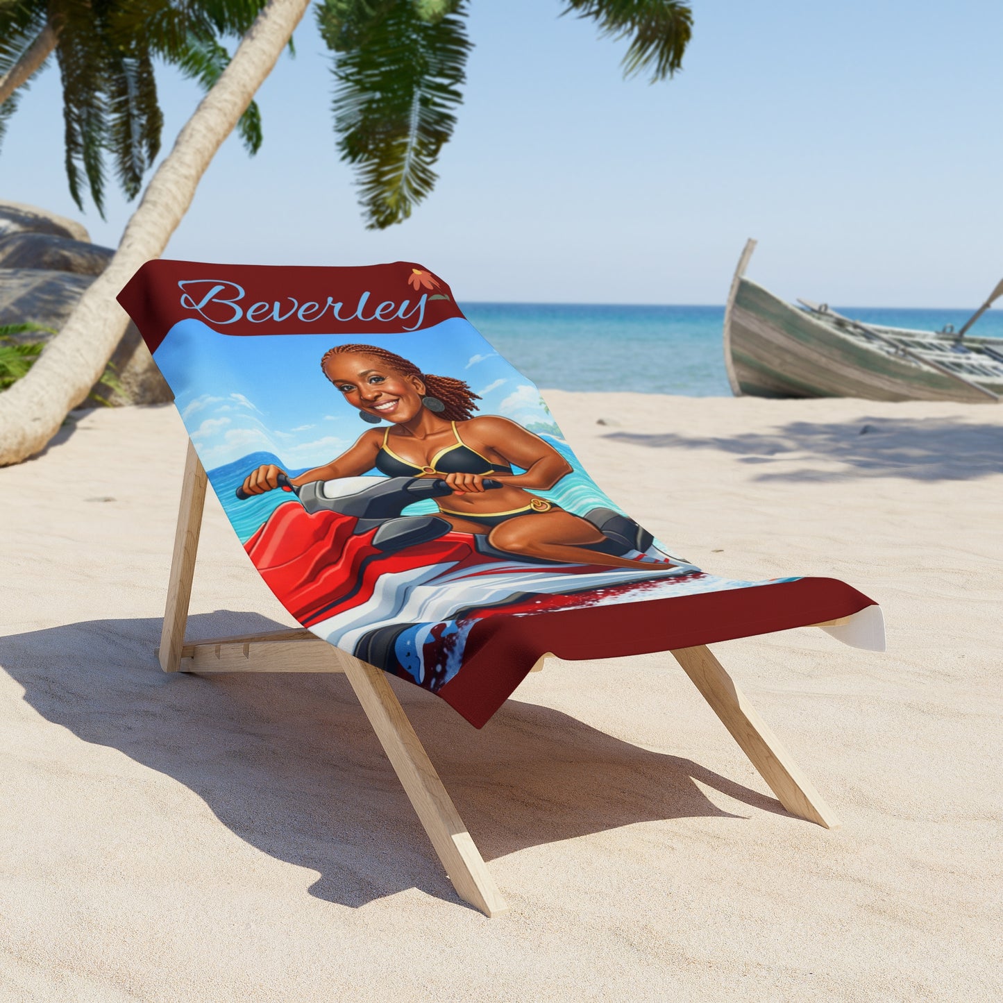 Personalized Jet Ski Beach Towel — Tropical Watersports Design