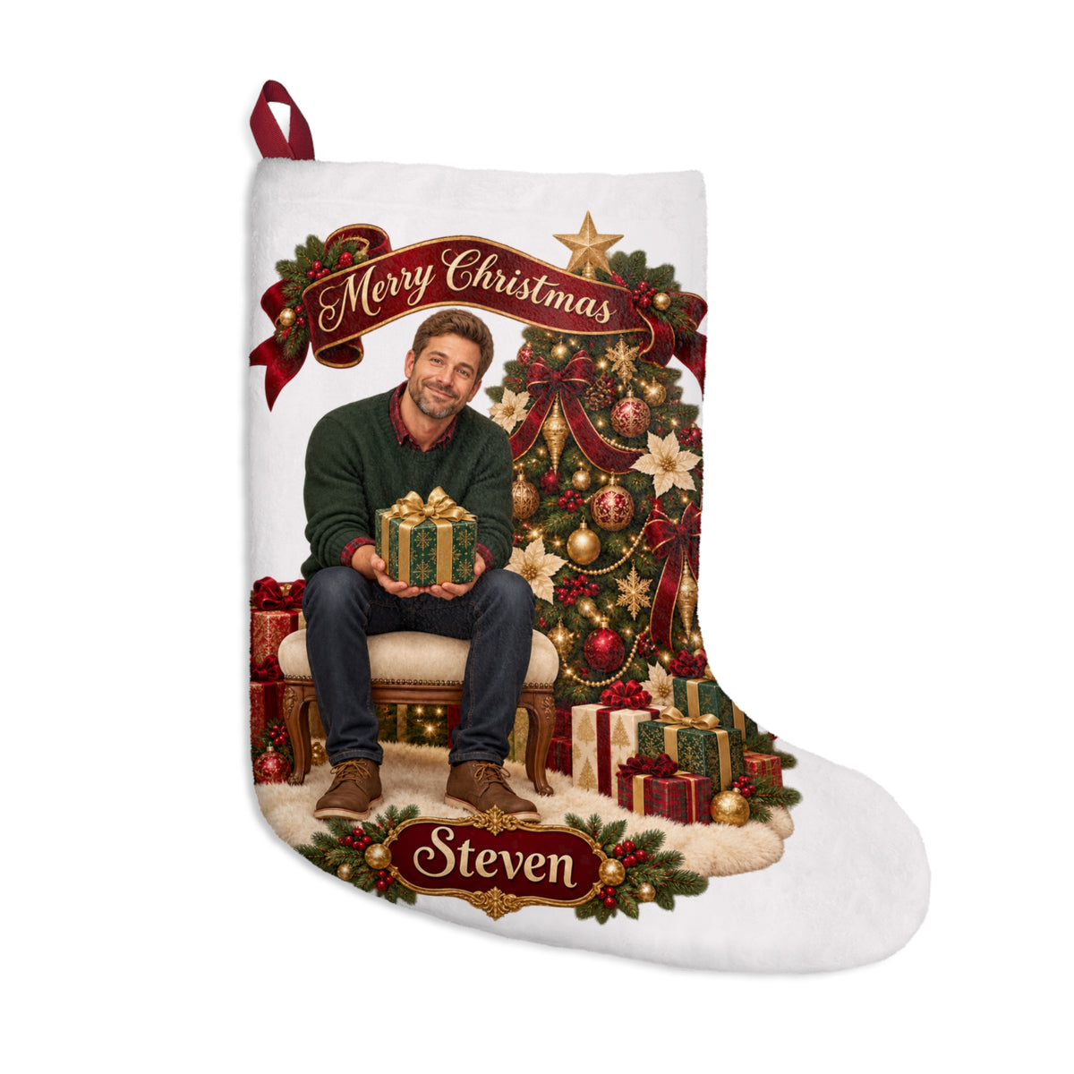 Personalized Christmas Stocking – Custom Illustrated Likeness & Name - 8 Styles to choose from
