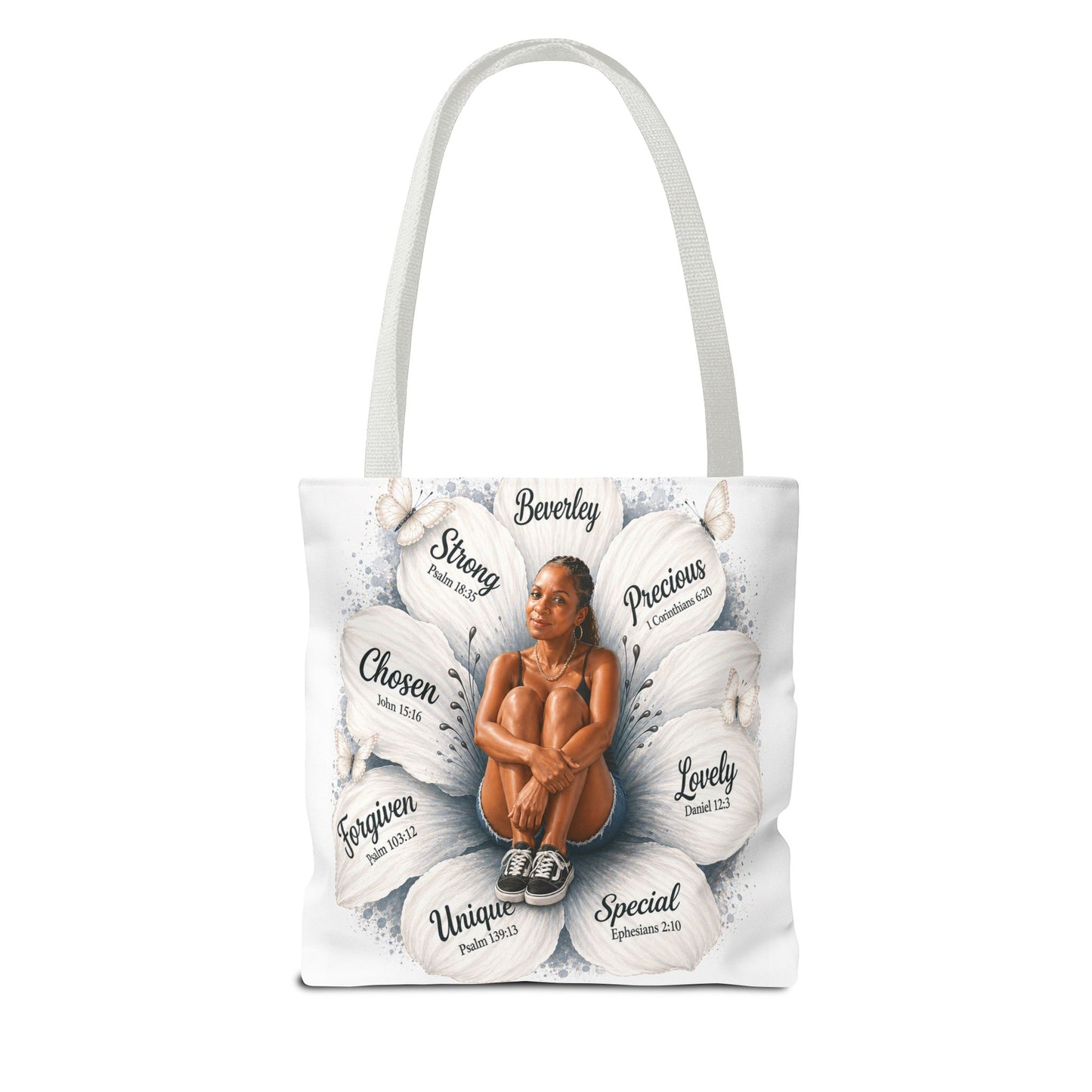 Affirmation Floral Tote Bag — 'Your likeness and name Chosen, inspirational affirmations