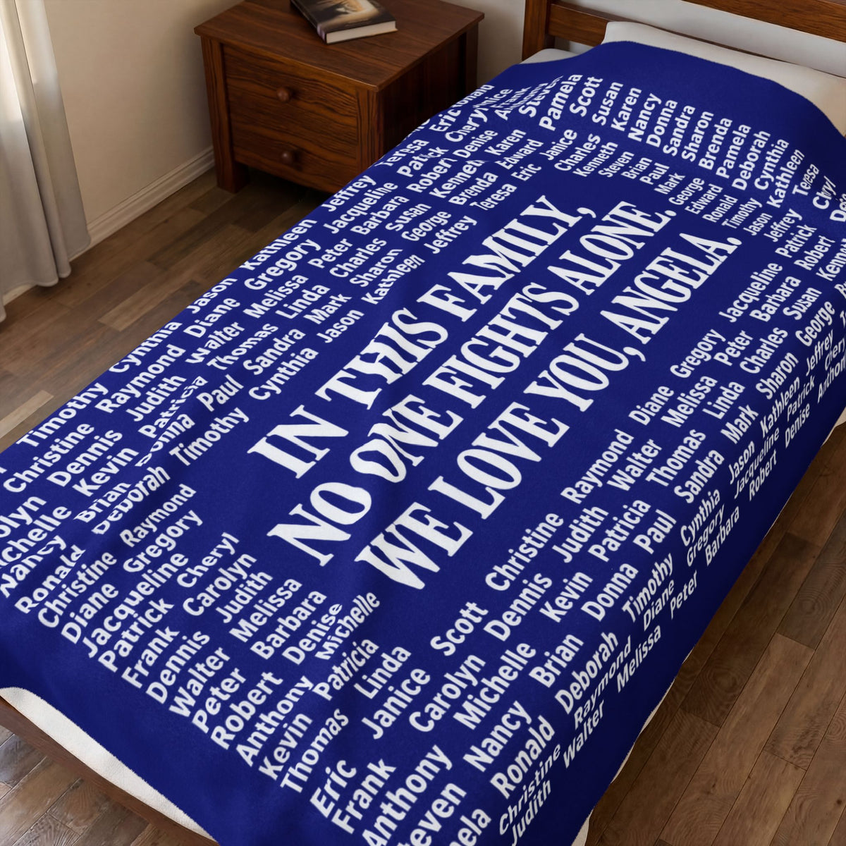 Copy of Velveteen Plush Blanket — Memorial Family Names Throw (“In This Family No One Fights Alone, We Love You, Angel”)