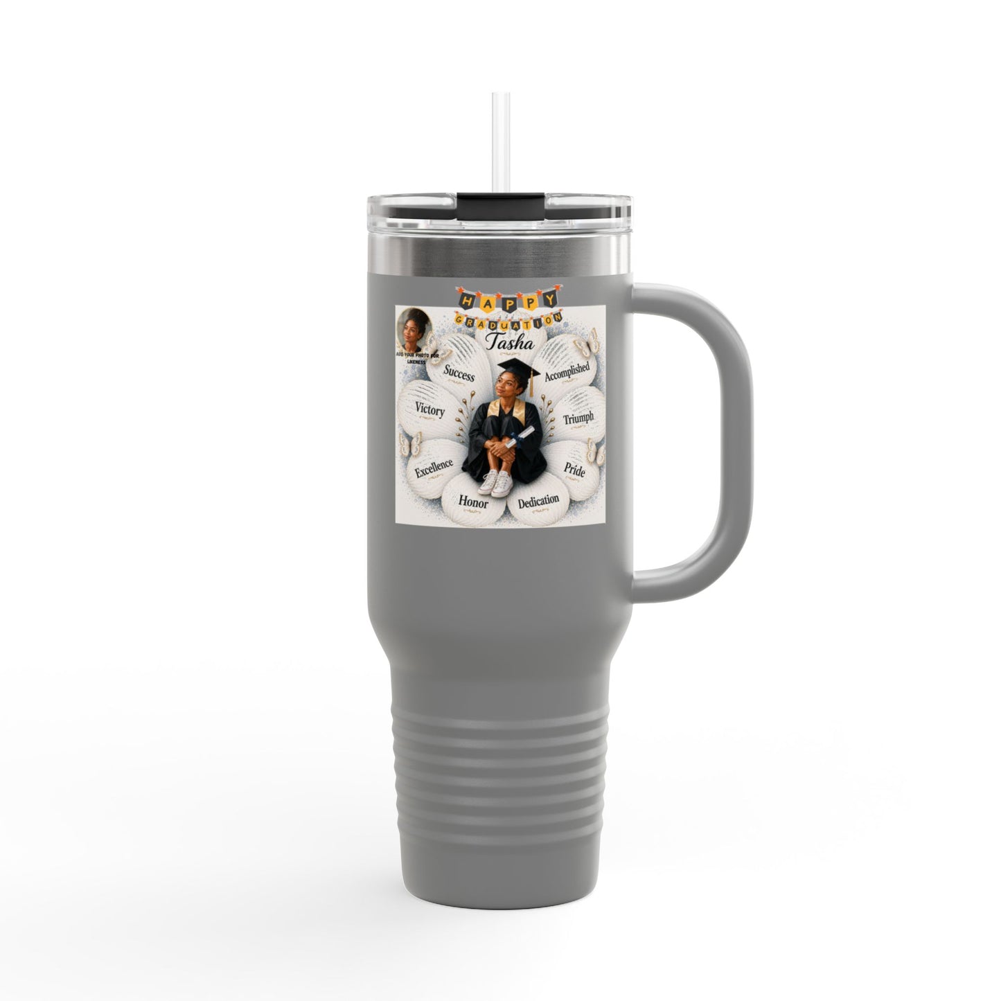 Personalized Family Photo & Name insulated Travel Mug - Add your photo for likeness!