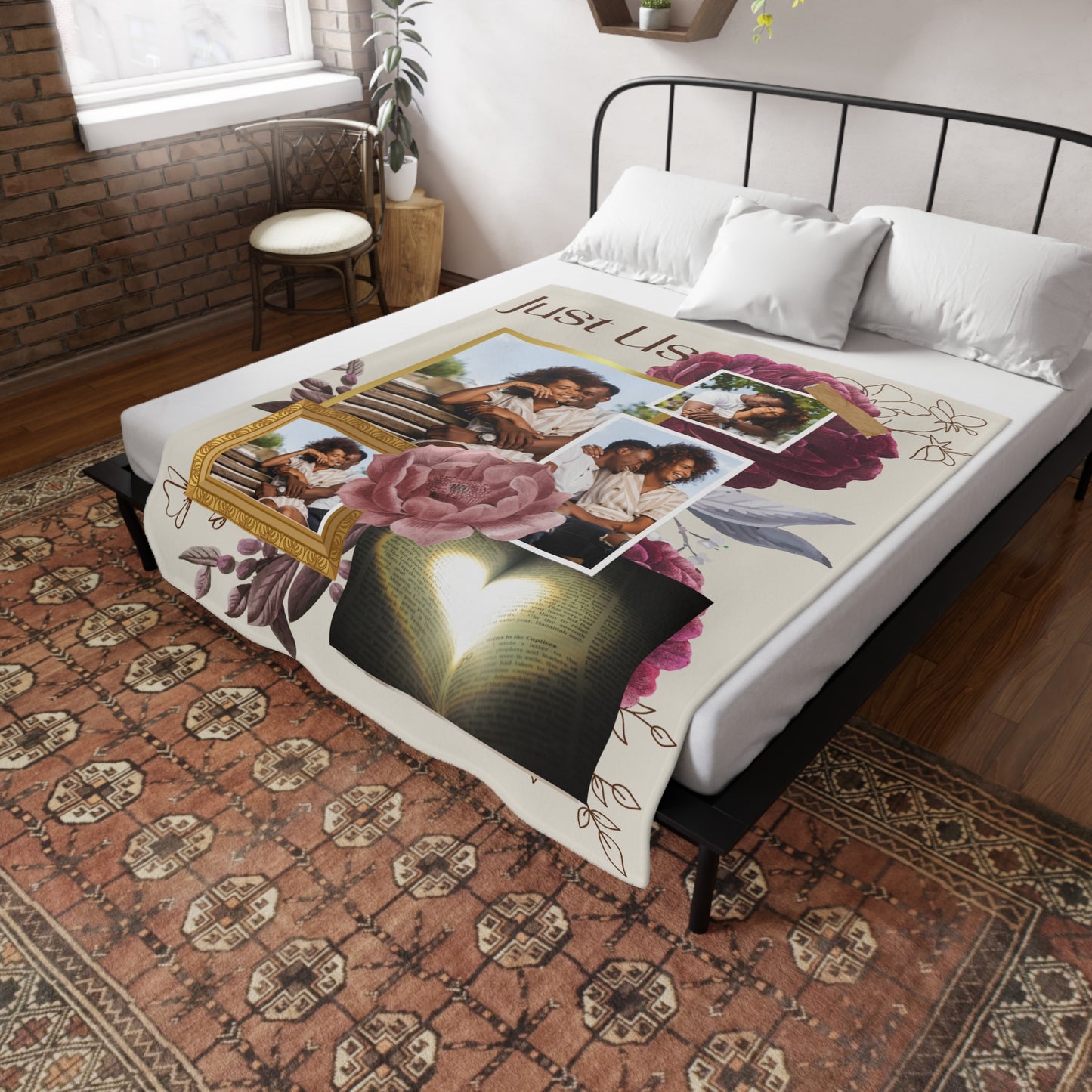 "Just Us” Floral Photo Collage Keepsake Blanket