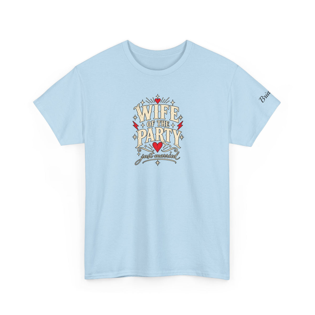 Personalized “Husband Hour” and “Wife of the Party” Wedding T-Shirts With Custom Sleeve Names