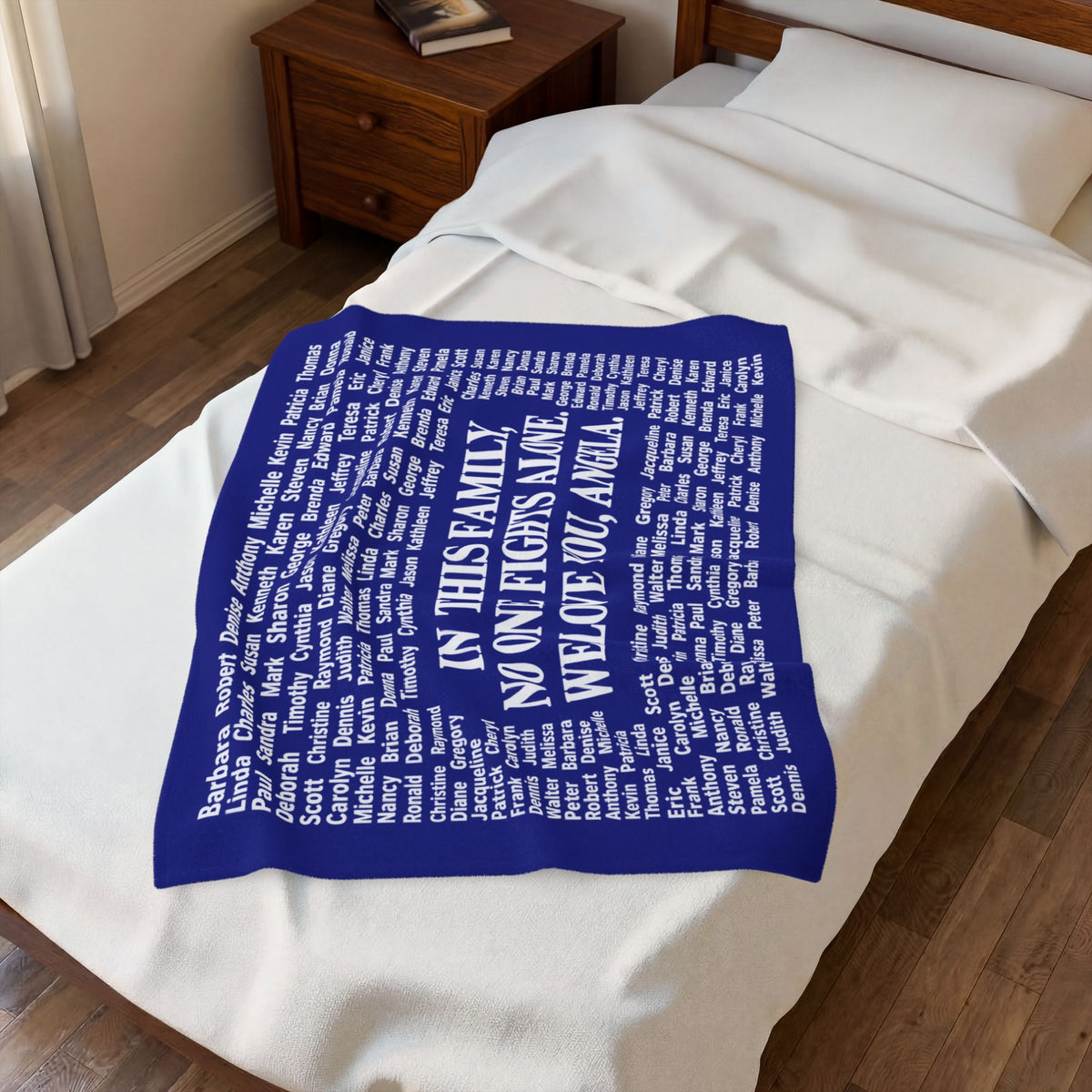 Copy of Velveteen Plush Blanket — Memorial Family Names Throw (“In This Family No One Fights Alone, We Love You, Angel”)