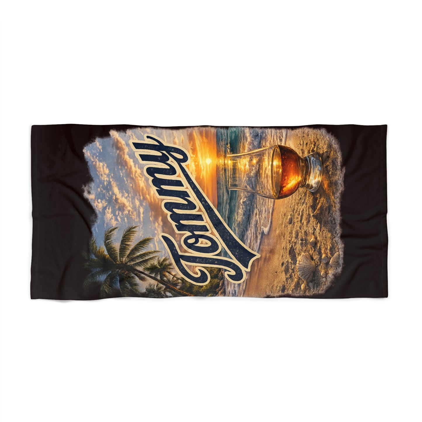 Tommy Personalized Sunset Beach Towel – Tropical Palm & Anchor Design