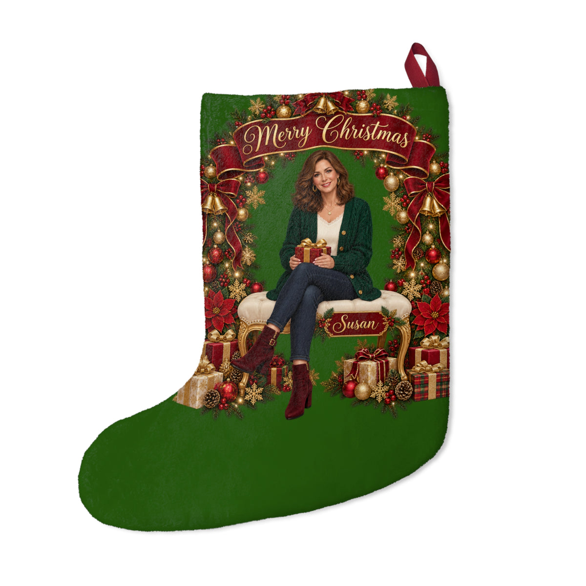 Personalized Christmas Stocking – Custom Illustrated Likeness & Name - 8 Styles to choose from