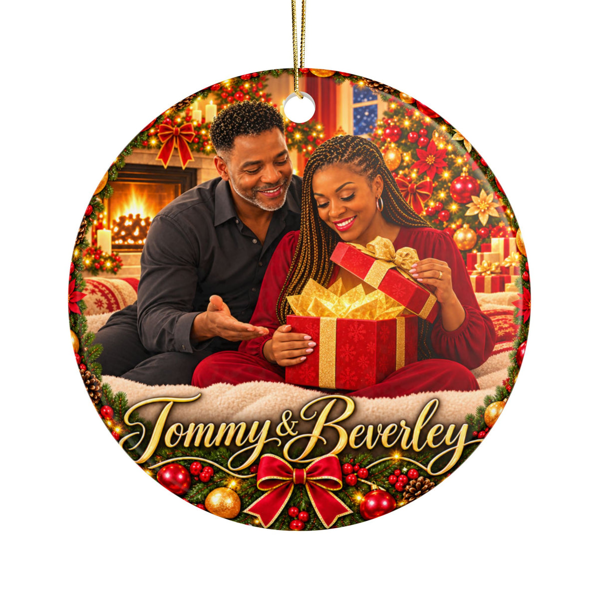Personalized Double-Sided Ceramic Christmas Ornament With Names and Likenesses