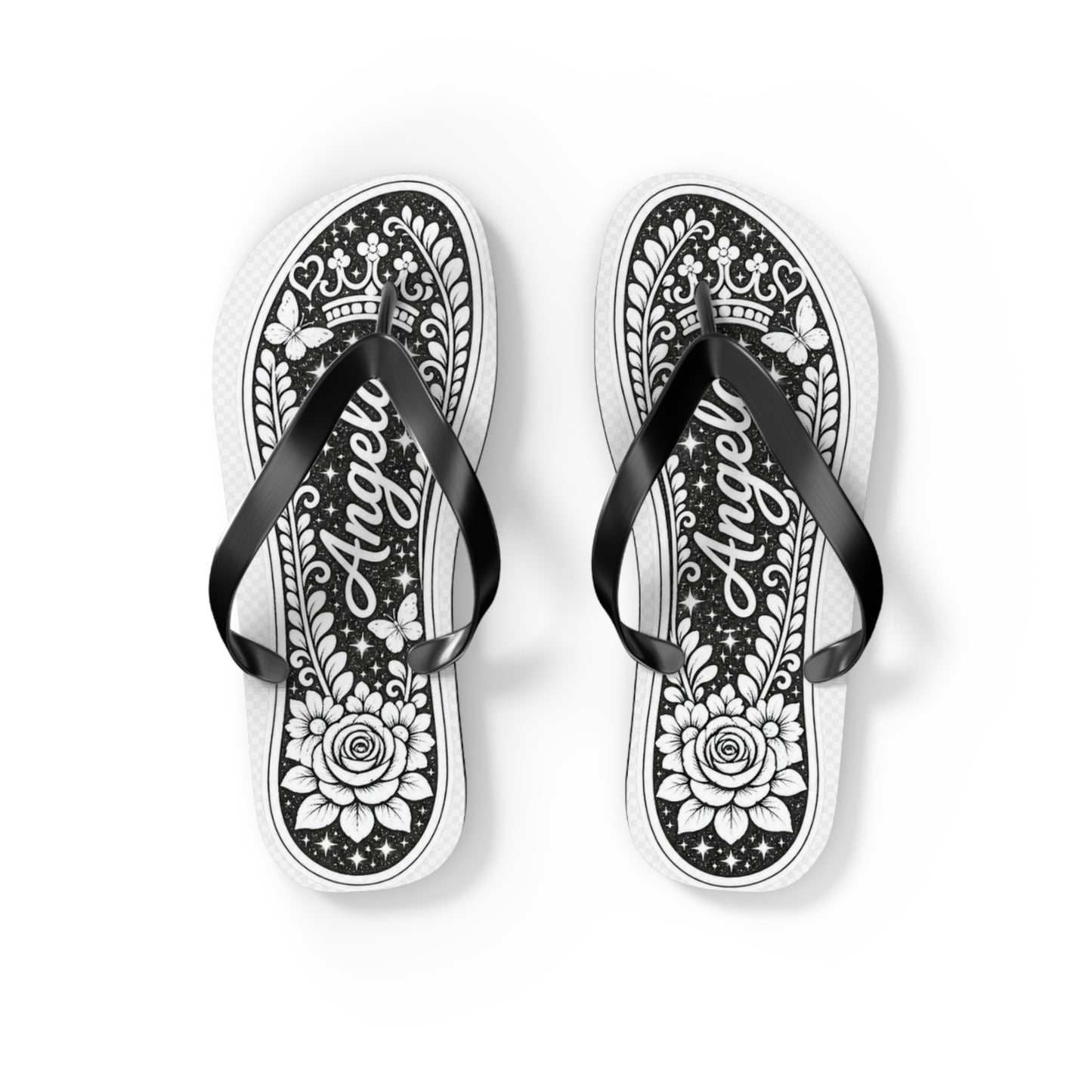 Personalized Colorful Floral Flip Flops – Custom Name  Beach Sandals - white