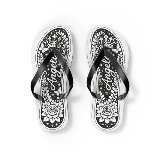 Personalized Colorful Floral Flip Flops – Custom Name  Beach Sandals - white