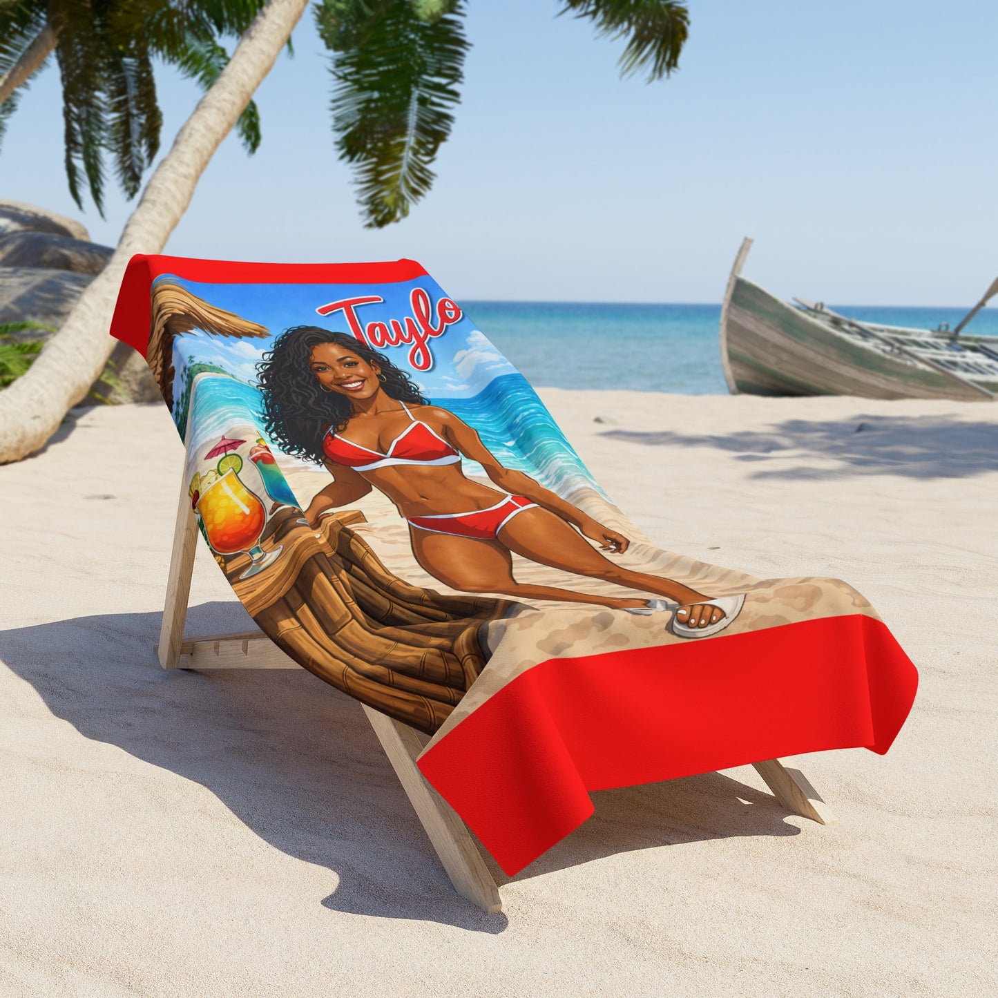 Personalized Beach Towel "your Likeness and Name" – Tropical Bikini