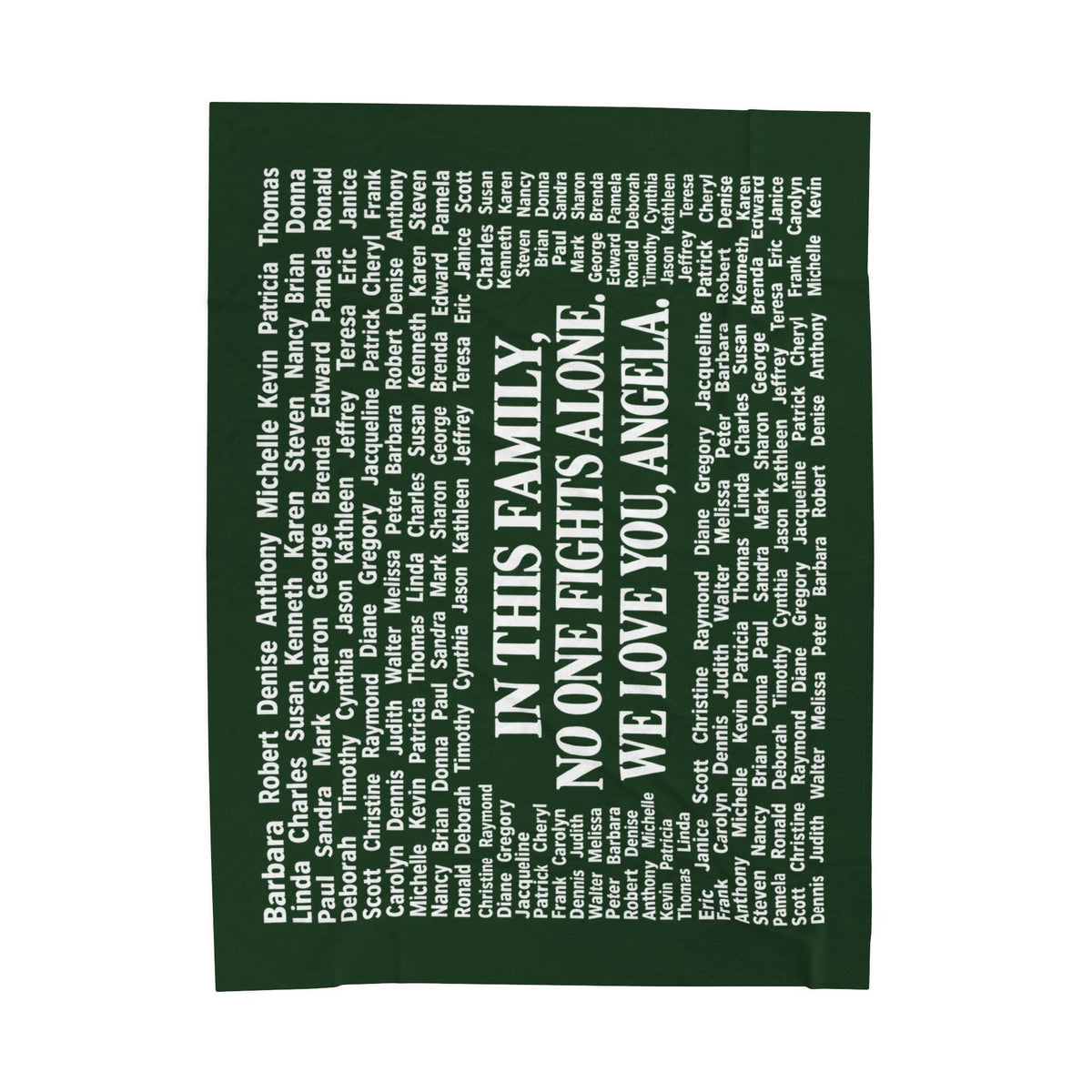Copy of Copy of Velveteen Plush Blanket — Memorial Family Names Throw (“In This Family No One Fights Alone, We Love You, Angel”)
