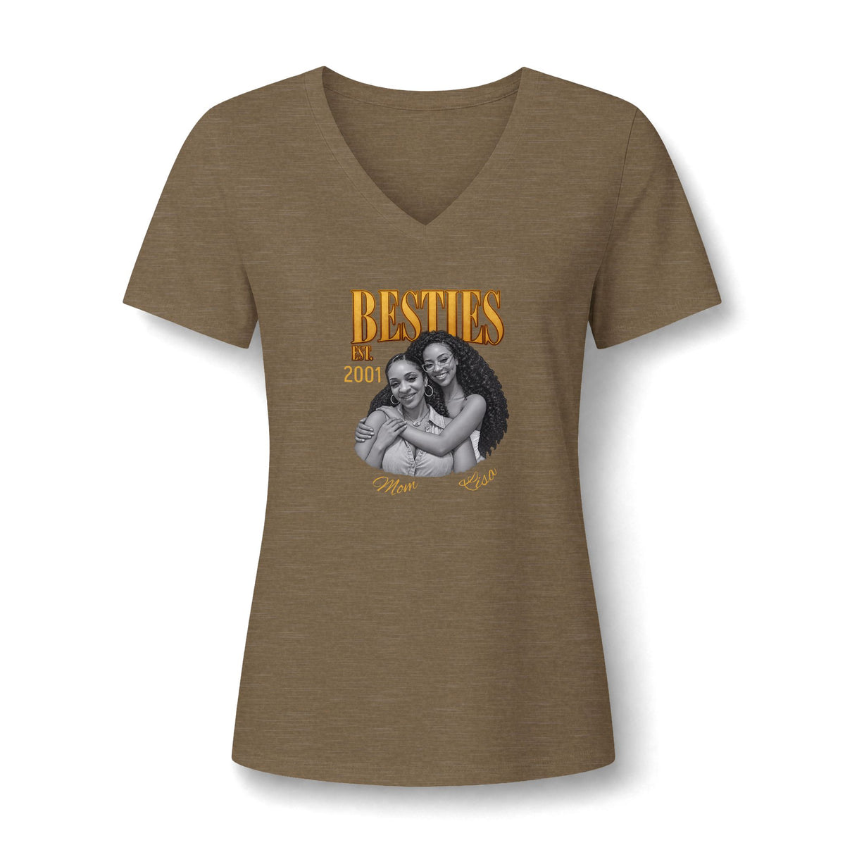 Personalized “Besties Since” V-Neck T-Shirt With Names, Photos and Year