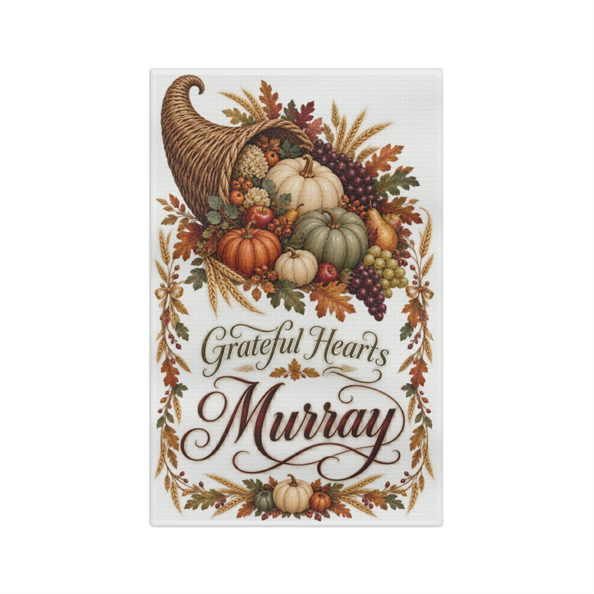 Give Thanks "Family Name"Thanksgiving Cornucopia Tea Towel