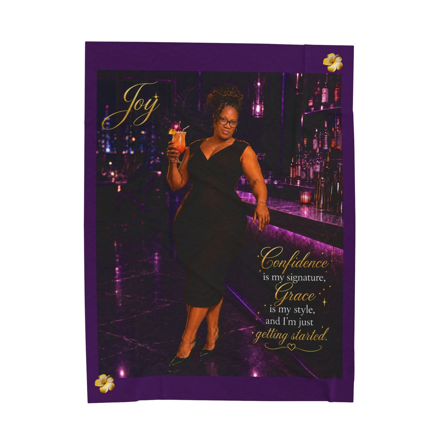 Personalized Velveteen Plush Blanket — "Joy" Portrait with Inspirational Quote (Confidence & Grace)