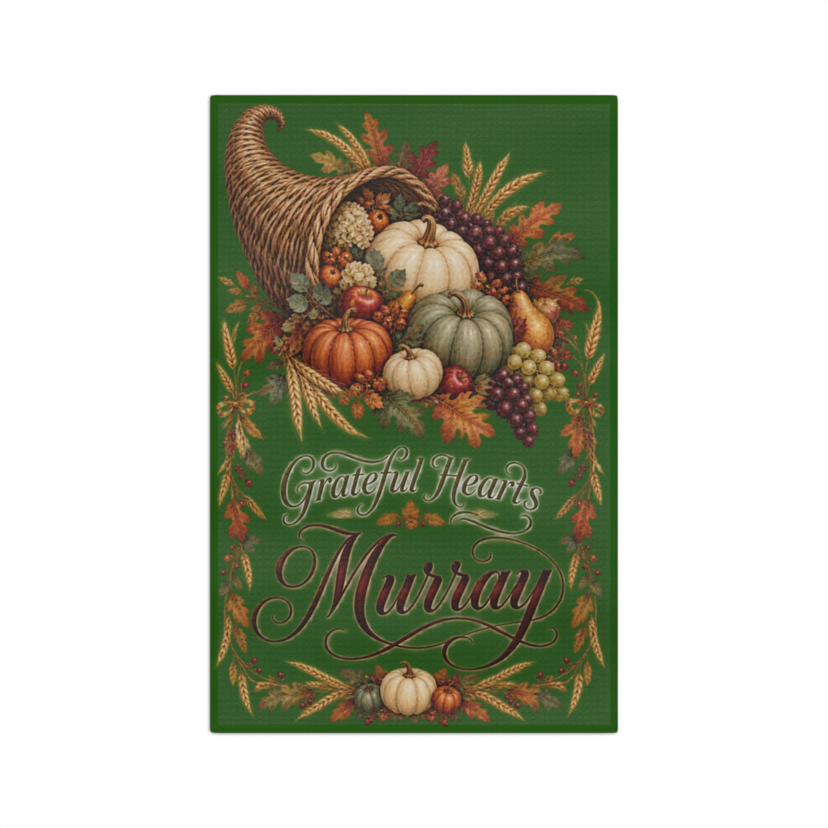 Give Thanks "Family Name"Thanksgiving Cornucopia Tea Towel